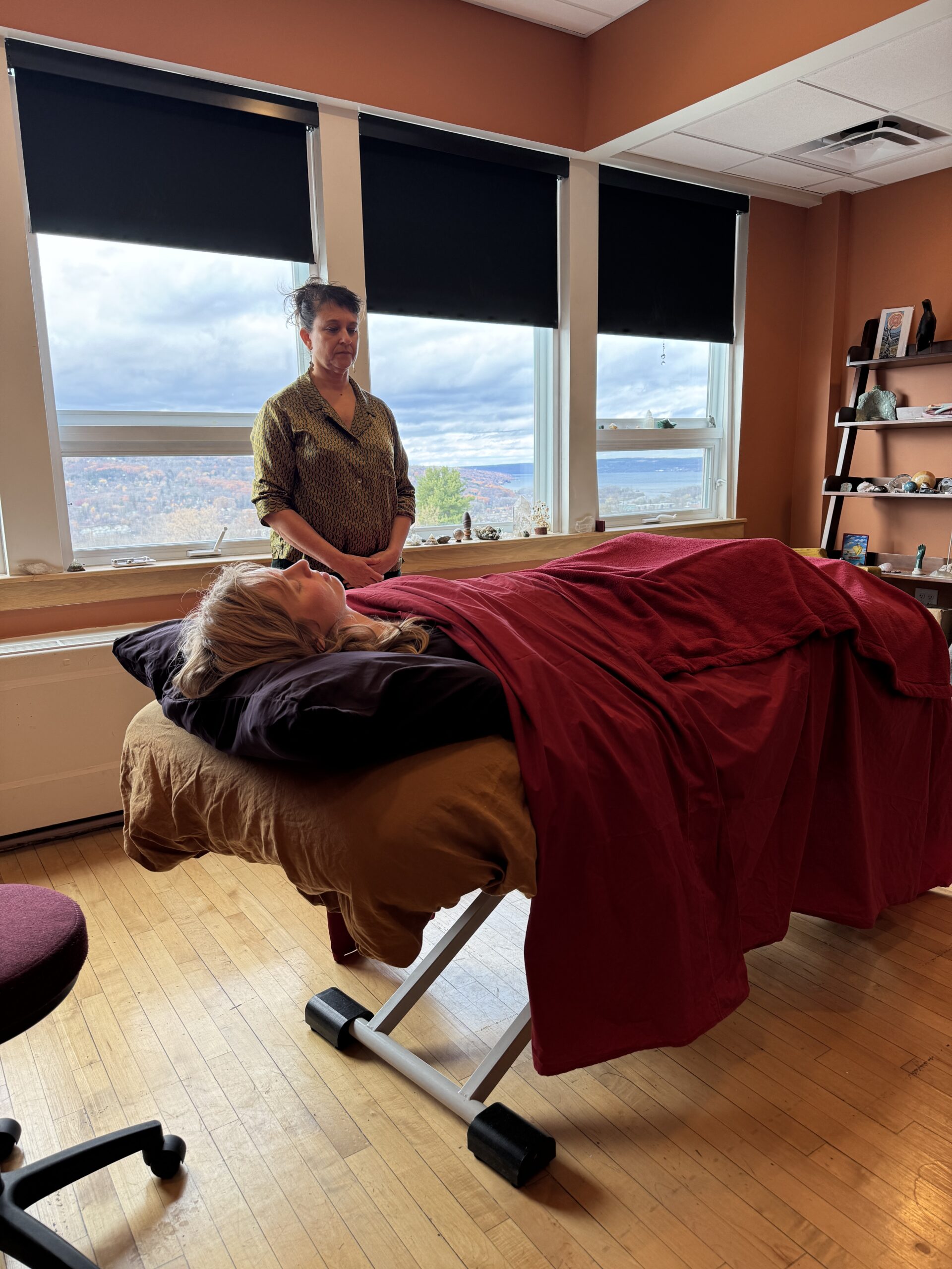 Julie Nathanielsz during a biodynamic craniosacral therapy session